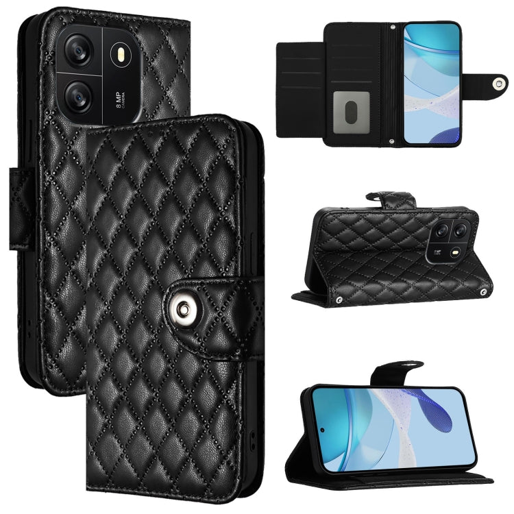 For Blackview Wave 6C Rhombic Texture Flip Leather Phone Case with Lanyard(Black) - More Brand by buy2fix | Online Shopping UK | buy2fix