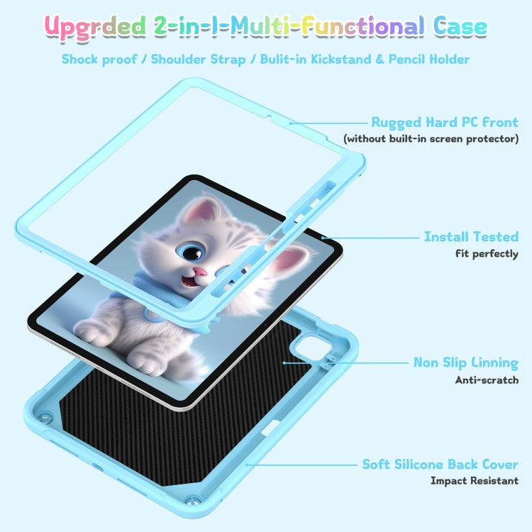 For iPad Pro 11 2024 Cat Holder Silicone Hybrid PC Tablet Case with Strap(Sky Blue) - iPad Pro 11 2024 Cases by buy2fix | Online Shopping UK | buy2fix