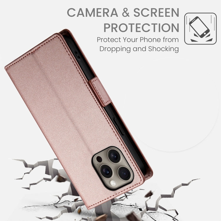 For iPhone 16 Pro Max Side Buckle Magnetic Frosted Leather Phone Case(Rose Gold) - iPhone 16 Pro Max Cases by buy2fix | Online Shopping UK | buy2fix