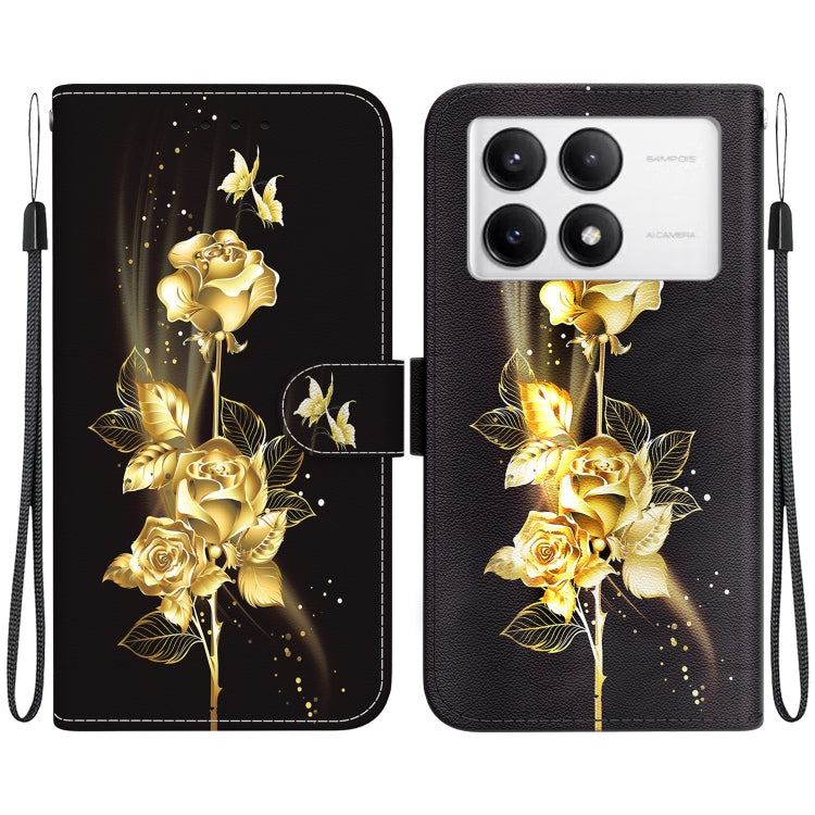 For Xiaomi Redmi K70 Pro / K70 Crystal Texture Colored Drawing Leather Phone Case(Gold Butterfly Rose) - K70 Cases by buy2fix | Online Shopping UK | buy2fix