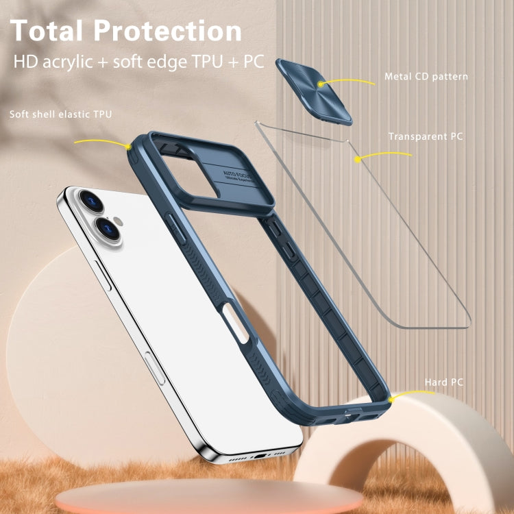 For iPhone 16 Pro Sliding Camshield Acrylic Hybrid TPU Phone Case(Navy Blue) - iPhone 16 Pro Cases by buy2fix | Online Shopping UK | buy2fix