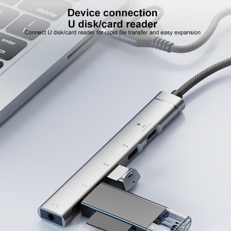 5 in 2 Multi-function HUB Adapter, Interface:USB-C / Type-C + 8 Pin(Silver) - USB HUB by buy2fix | Online Shopping UK | buy2fix