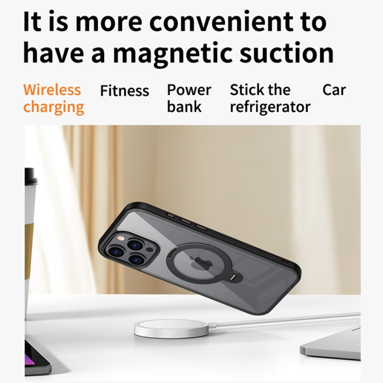 For iPhone 15 Pro Max Transparent MagSafe Magnetic Rotating Ring Holder Phone Case(Grey) - iPhone 15 Pro Max Cases by buy2fix | Online Shopping UK | buy2fix