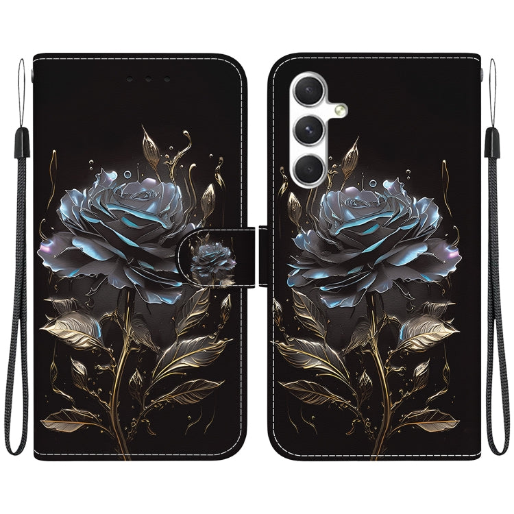 For Samsung Galaxy S25 5G Crystal Texture Colored Drawing Leather Phone Case(Black Rose) - Galaxy S25 5G Cases by buy2fix | Online Shopping UK | buy2fix