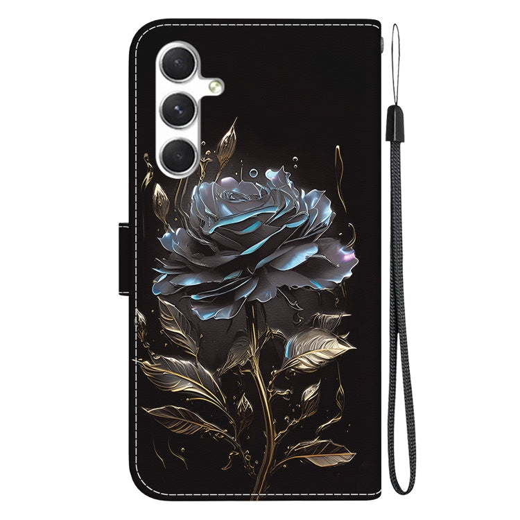 For Samsung Galaxy S25 5G Crystal Texture Colored Drawing Leather Phone Case(Black Rose) - Galaxy S25 5G Cases by buy2fix | Online Shopping UK | buy2fix