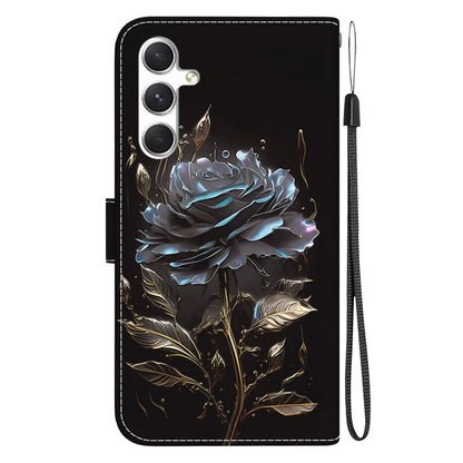 For Samsung Galaxy S25 5G Crystal Texture Colored Drawing Leather Phone Case(Black Rose) - Galaxy S25 5G Cases by buy2fix | Online Shopping UK | buy2fix