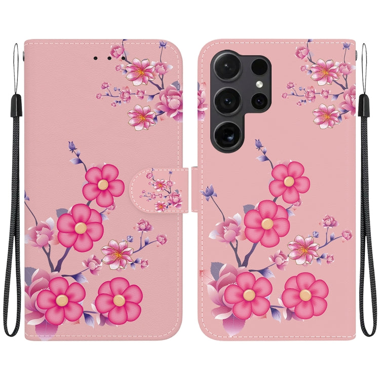 For Samsung Galaxy S25 Ultra 5G Crystal Texture Colored Drawing Leather Phone Case(Cherry Blossoms) - Galaxy S25 Ultra 5G Cases by buy2fix | Online Shopping UK | buy2fix