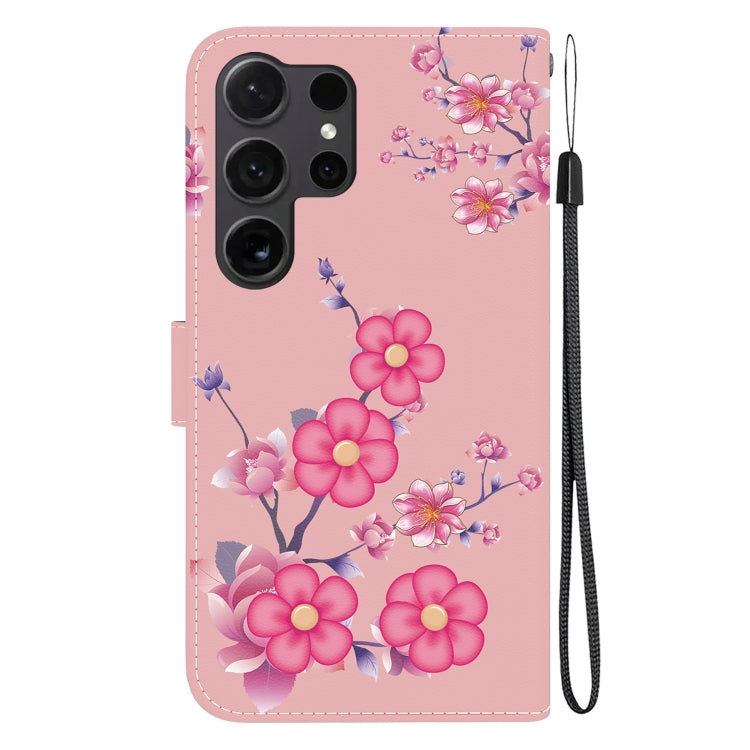 For Samsung Galaxy S25 Ultra 5G Crystal Texture Colored Drawing Leather Phone Case(Cherry Blossoms) - Galaxy S25 Ultra 5G Cases by buy2fix | Online Shopping UK | buy2fix