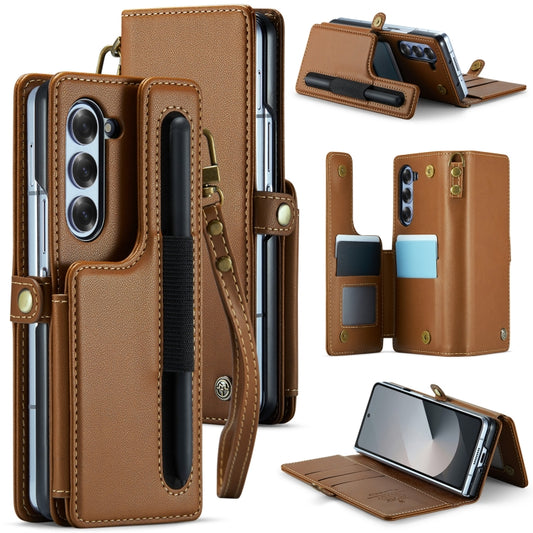 For Samsung Galaxy Z Fold6 5G CaseMe C22 PC+TPU Business Style RFID Anti-theft Lanyard Leather Phone Case with Pen Slot(Brown) - Galaxy Z Fold6 5G Cases by CaseMe | Online Shopping UK | buy2fix