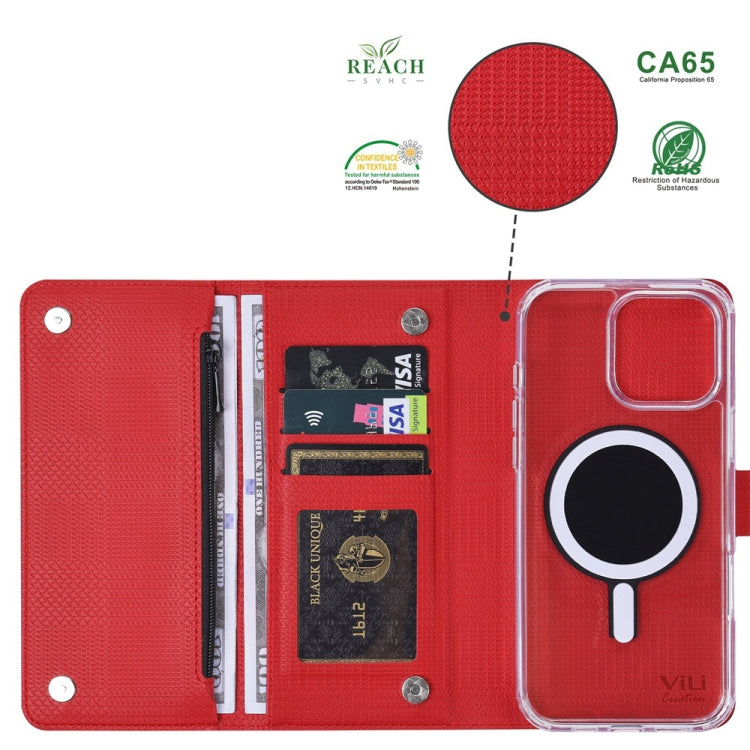 For iPhone 14 Pro Max ViLi GHB-C Series RFID MagSafe Magnetic Flip Leather Phone Case(Red) - iPhone 14 Pro Max Cases by ViLi | Online Shopping UK | buy2fix