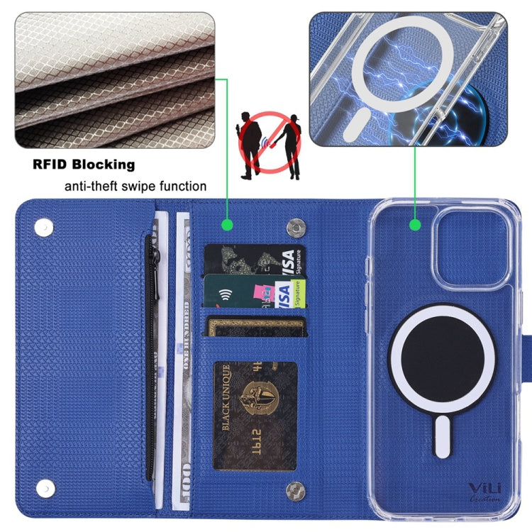 For iPhone 13 Pro ViLi GHB-C Series RFID MagSafe Magnetic Flip Leather Phone Case(Blue) - iPhone 13 Pro Cases by ViLi | Online Shopping UK | buy2fix