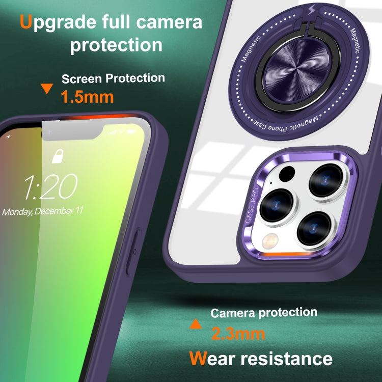 For iPhone 16 Pro Magnetic Rotating Ring Holder Phone Case(Dark Purple) - iPhone 16 Pro Cases by buy2fix | Online Shopping UK | buy2fix