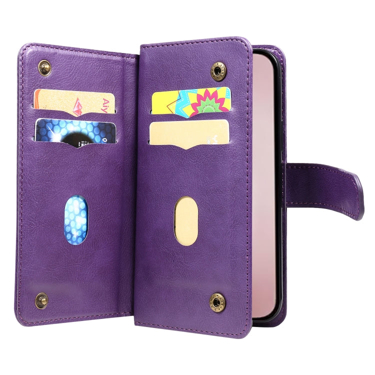 For iPhone 16 Pro Multi-Function Wallet 10 Card Slots Leather Phone Case(Violet) - iPhone 16 Pro Cases by buy2fix | Online Shopping UK | buy2fix