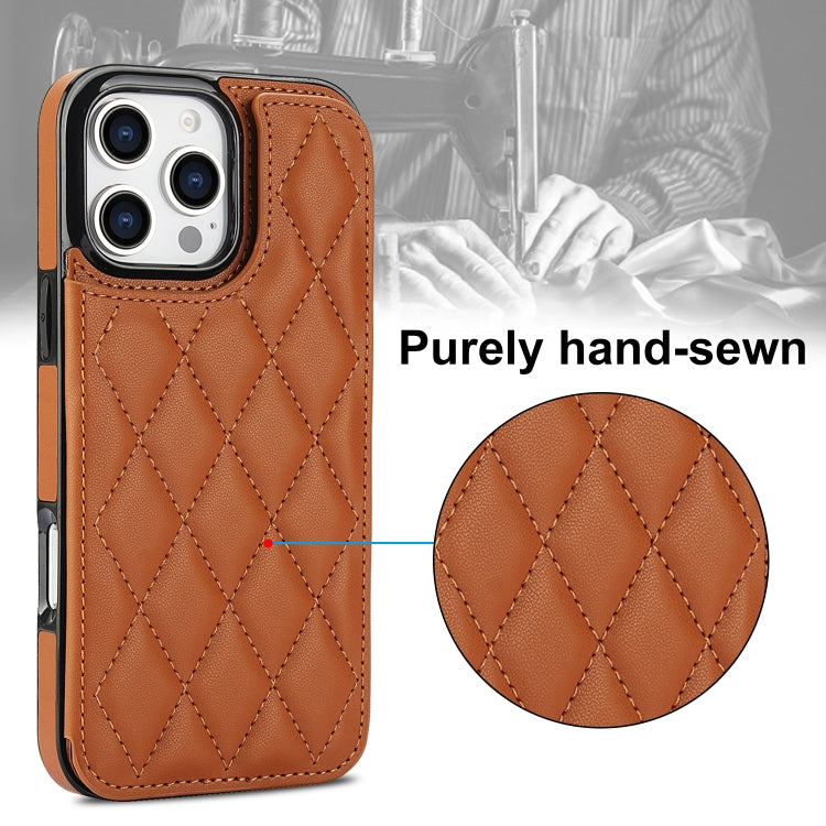 For iPhone 16 Pro Max Double Buckle Rhombic PU Leather Phone Case(Brown) - iPhone 16 Pro Max Cases by buy2fix | Online Shopping UK | buy2fix