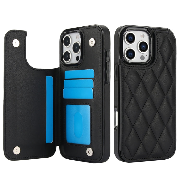 For iPhone 16 Pro Double Buckle Rhombic PU Leather Phone Case(Black) - iPhone 16 Pro Cases by buy2fix | Online Shopping UK | buy2fix