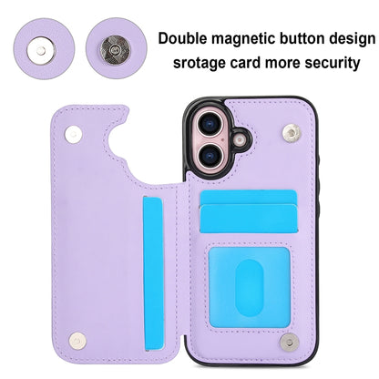 For iPhone 16 Plus Double Buckle Rhombic PU Leather Phone Case(Purple) - iPhone 16 Plus Cases by buy2fix | Online Shopping UK | buy2fix