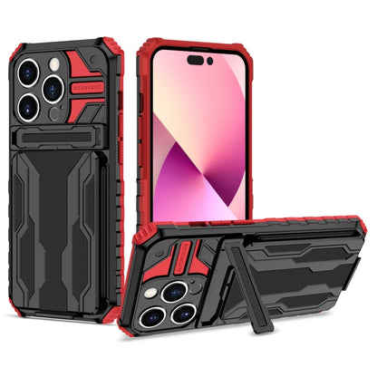 For iPhone 15 Pro Kickstand Armor Card Wallet Phone Case(Red) - iPhone 15 Pro Cases by buy2fix | Online Shopping UK | buy2fix