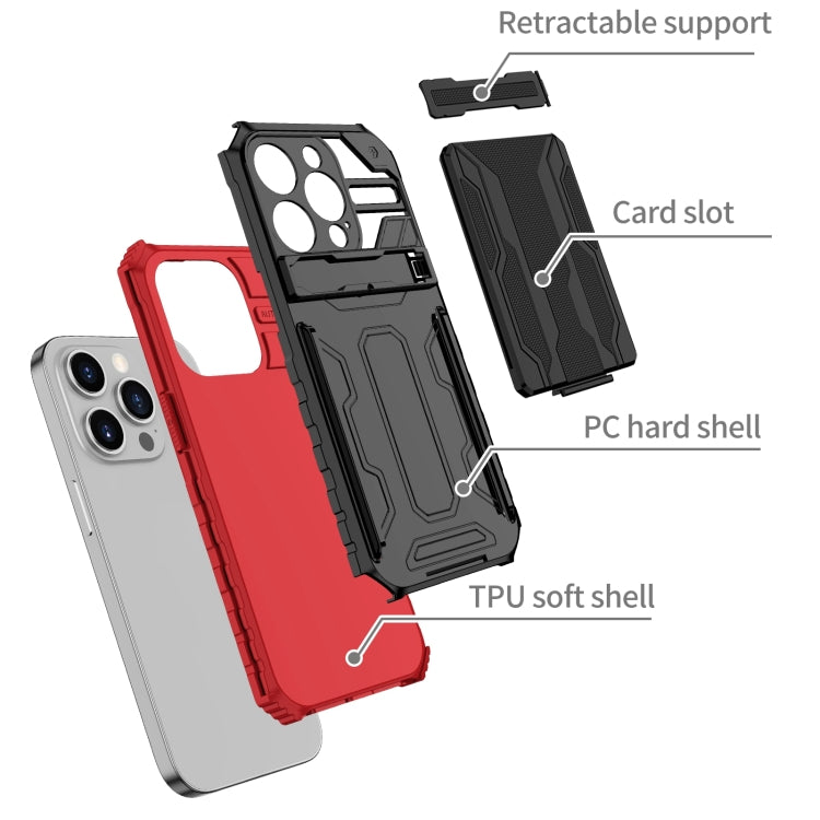 For iPhone 15 Pro Kickstand Armor Card Wallet Phone Case(Red) - iPhone 15 Pro Cases by buy2fix | Online Shopping UK | buy2fix