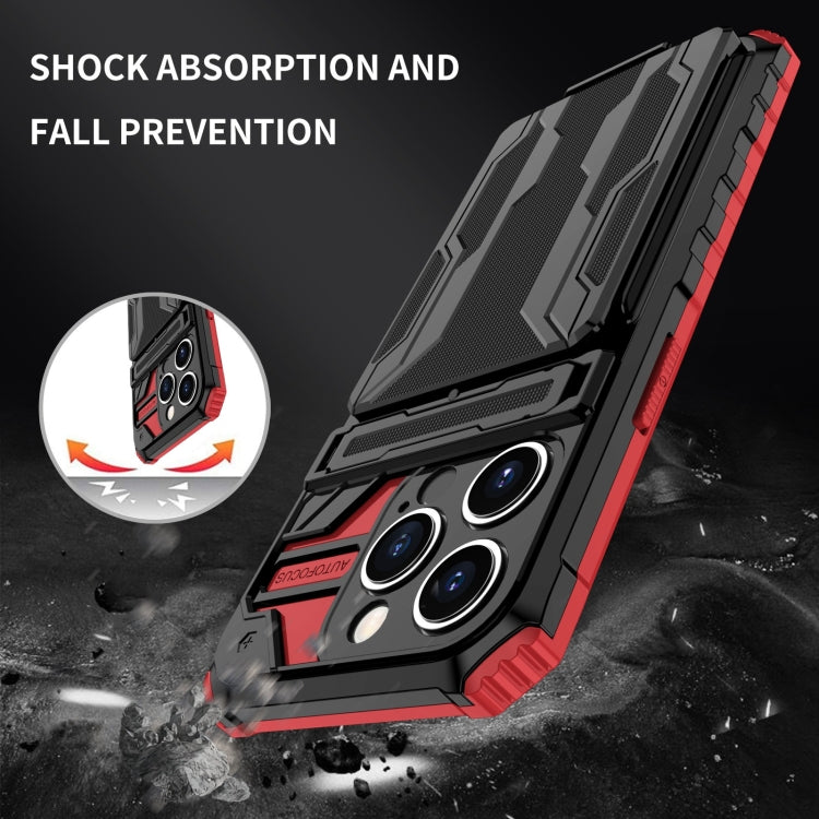 For iPhone 15 Pro Kickstand Armor Card Wallet Phone Case(Red) - iPhone 15 Pro Cases by buy2fix | Online Shopping UK | buy2fix