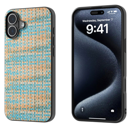 For iPhone 16 Plus Black Frame Color Lattice Texture PU Phone Case(Blue) - iPhone 16 Plus Cases by buy2fix | Online Shopping UK | buy2fix