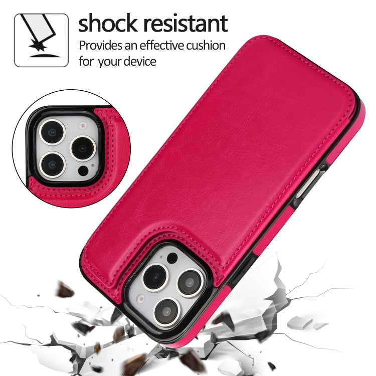 For iPhone 16 Pro Double Buckle Crazy Horse Texture PU Phone Case(Rose Red) - iPhone 16 Pro Cases by buy2fix | Online Shopping UK | buy2fix