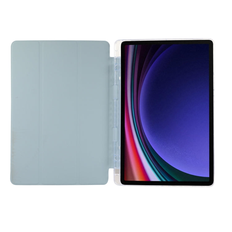 For Samsung Galaxy Tab S9 / S9 FE Carbon Fiber Clear Acrylic 3-Fold Leather Tablet Case(Blue) - Galaxy Tab S9 Cases by buy2fix | Online Shopping UK | buy2fix