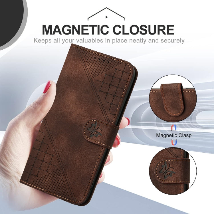 For Sony Xperia 1 VI 2024 YX0080 Grid Butterfly Embossed Pattern Flip Leather Phone Case with Lanyard(Coffee) - Sony Cases by buy2fix | Online Shopping UK | buy2fix