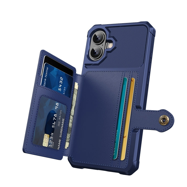 For iPhone 16 Magnetic Wallet Card Bag Leather Phone Case(Blue) - iPhone 16 Cases by buy2fix | Online Shopping UK | buy2fix