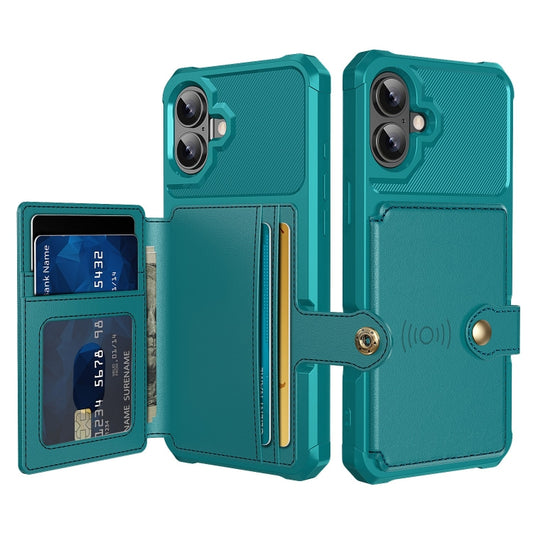 For iPhone 16 Magnetic Wallet Card Bag Leather Phone Case(Cyan) - iPhone 16 Cases by buy2fix | Online Shopping UK | buy2fix