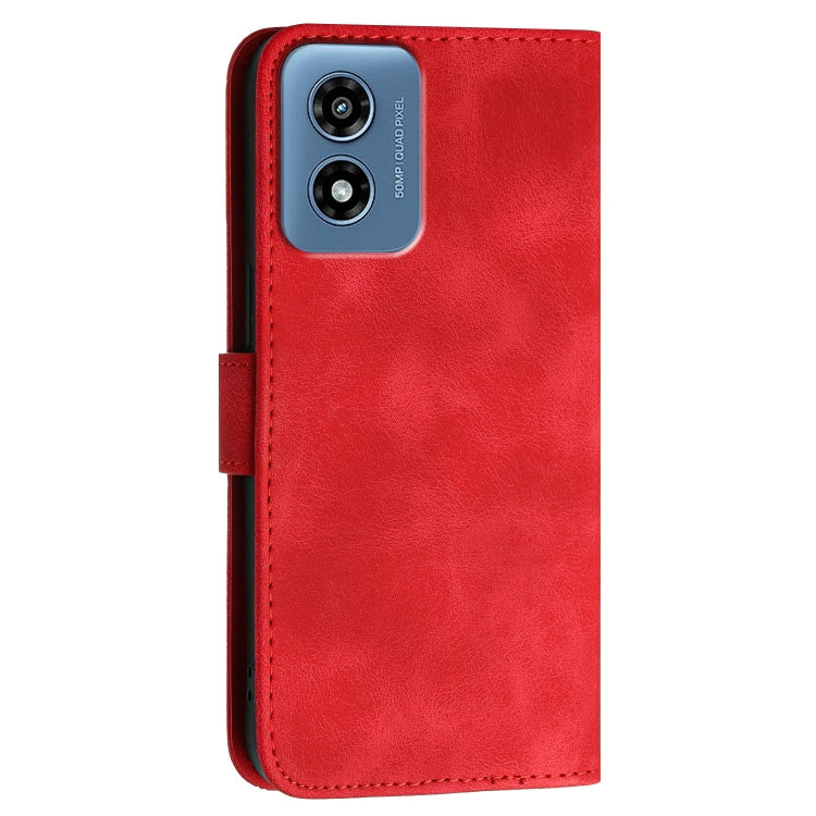 For Motorola Moto G Play 4G 2024 YX0080 Grid Butterfly Embossed Pattern Flip Leather Phone Case with Lanyard(Red) - Motorola Cases by buy2fix | Online Shopping UK | buy2fix