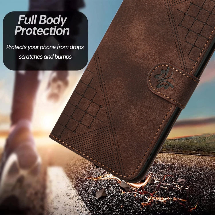 For Motorola Moto G Play 4G 2024 YX0080 Grid Butterfly Embossed Pattern Flip Leather Phone Case with Lanyard(Coffee) - Motorola Cases by buy2fix | Online Shopping UK | buy2fix