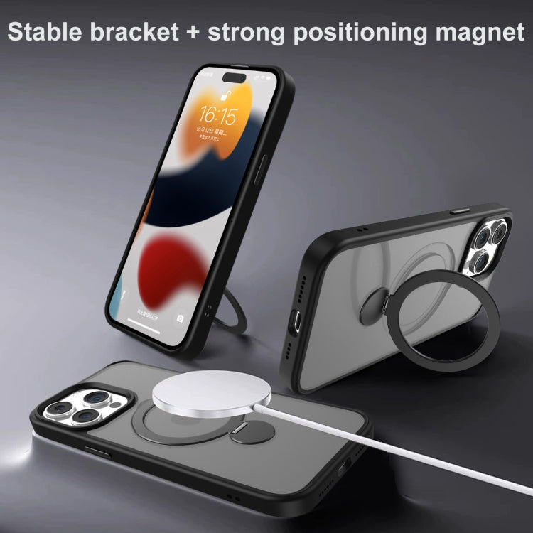 For iPhone 15 Pro Max 360 Degree Rotating MagSafe Magnetic Bracket Frosted Phone Case(Dark Purple) - iPhone 15 Pro Max Cases by buy2fix | Online Shopping UK | buy2fix