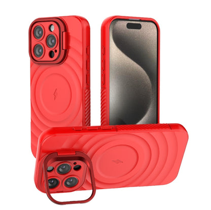 For iPhone 16 Pro Lens Frame Bracket Corrugated MagSafe Phone Case(Red) - iPhone 16 Pro Cases by buy2fix | Online Shopping UK | buy2fix