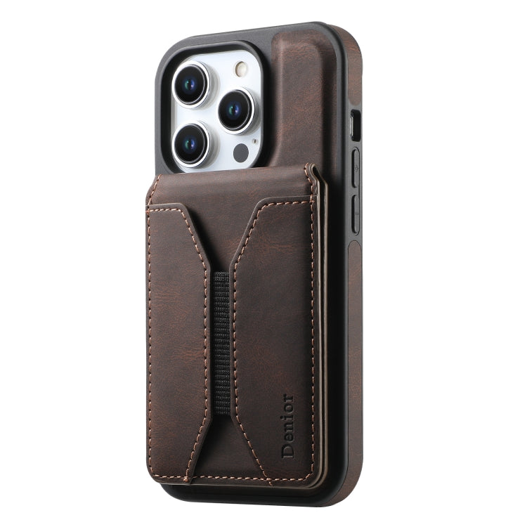 For iPhone 12 / 12 Pro Denior D17 Skin Feel MagSafe Detachable Card Slot Phone Case(Brown) - iPhone 12 / 12 Pro Cases by Denior | Online Shopping UK | buy2fix