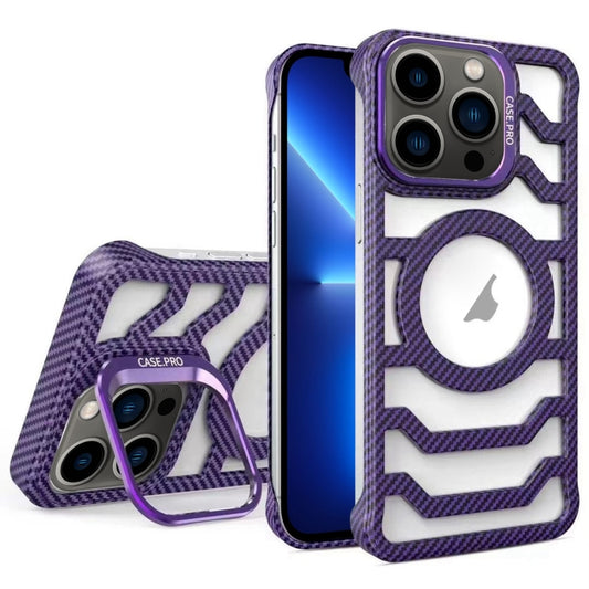 For iPhone 13 Pro Borderless Carbon Fiber Lens Protection Bracket MagSafe Phone Case(Purple) - iPhone 13 Pro Cases by buy2fix | Online Shopping UK | buy2fix