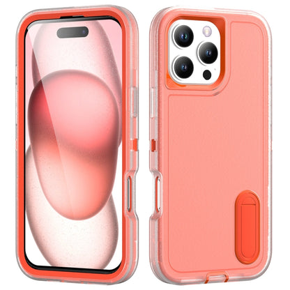 For iPhone 16 Pro Max Rugged PC + Silicone Phone Case with Holder(Transparent+Orange) - iPhone 16 Pro Max Cases by buy2fix | Online Shopping UK | buy2fix