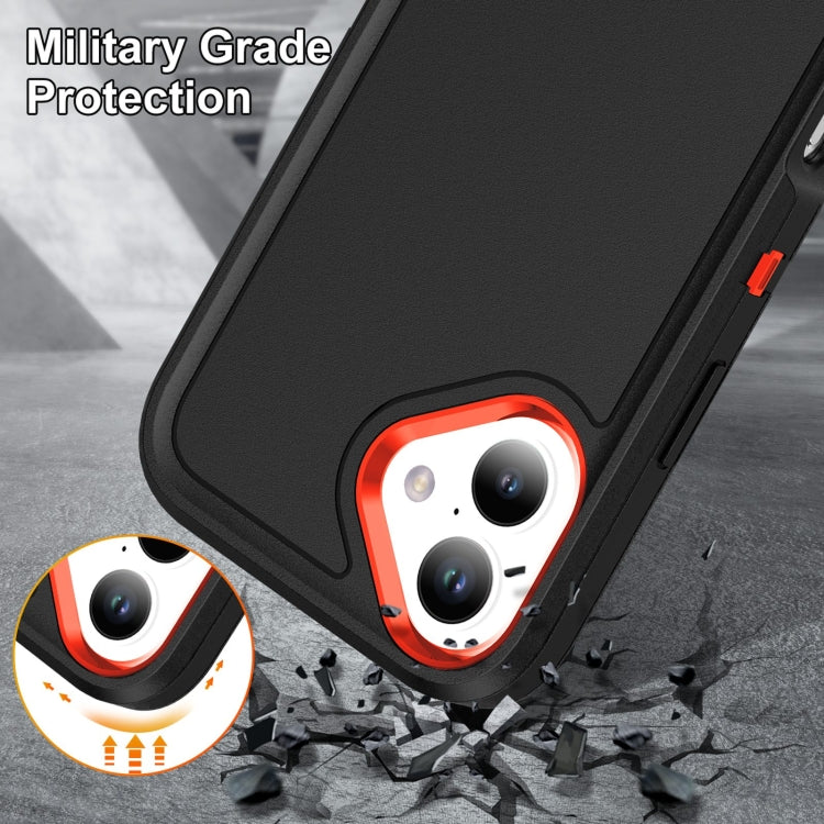 For iPhone 16 Rugged PC + Silicone Phone Case with Holder(Black+Orange) - iPhone 16 Cases by buy2fix | Online Shopping UK | buy2fix