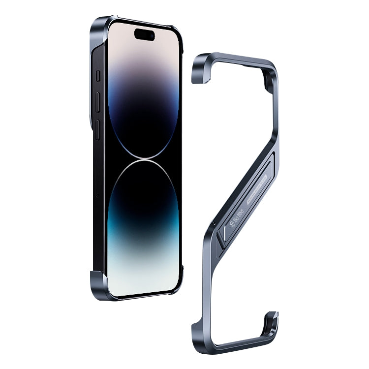 For iPhone 14 Pro S-shaped Stand Frameless Metal Phone Case(Grey) - iPhone 14 Pro Cases by buy2fix | Online Shopping UK | buy2fix