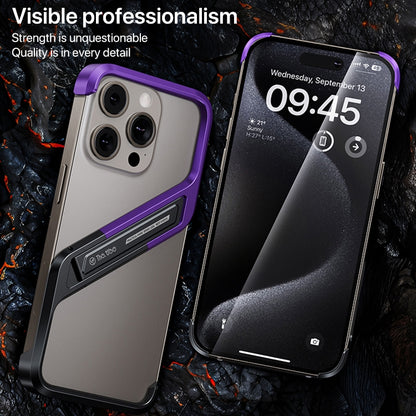 For iPhone 16 S-shaped Stand Frameless Metal Phone Case(Black Purple) - iPhone 16 Cases by buy2fix | Online Shopping UK | buy2fix