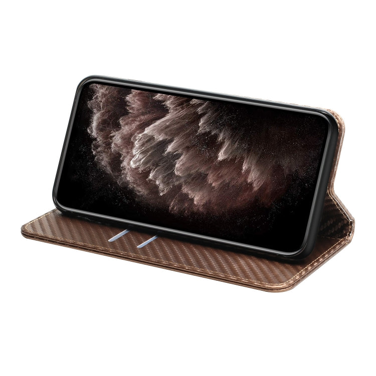 For iPhone 16 Pro Max Carbon Fiber Texture Magnetic Flip Leather Phone Case(Brown) - iPhone 16 Pro Max Cases by buy2fix | Online Shopping UK | buy2fix