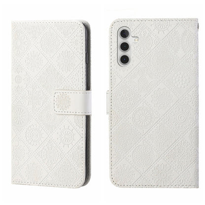 For Samsung Galaxy S25+ 5G Ethnic Style Embossed Pattern Leather Phone Case(White) - Galaxy S25+ 5G Cases by buy2fix | Online Shopping UK | buy2fix