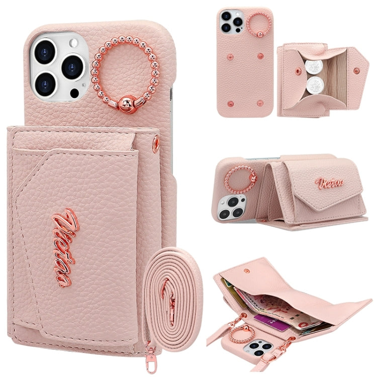 For iPhone 15 Pro Max VIETAO Ring Holder Wallet PU Phone Case with Lanyard(Pink) - iPhone 15 Pro Max Cases by VIETAO | Online Shopping UK | buy2fix