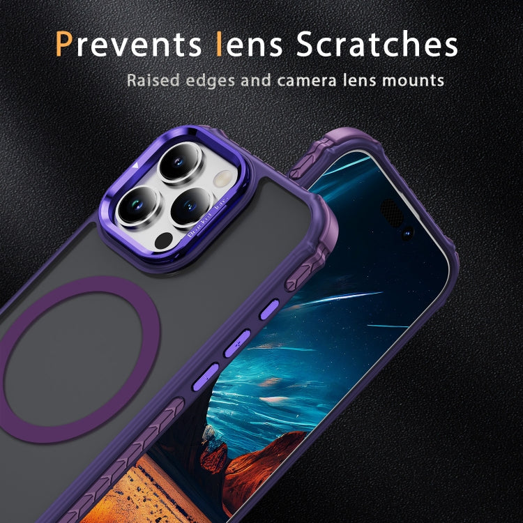 For iPhone 16 Pro Rainbow Series Skin Feel MagSafe Lens Holder Phone Case(Dark Purple) - iPhone 16 Pro Cases by buy2fix | Online Shopping UK | buy2fix