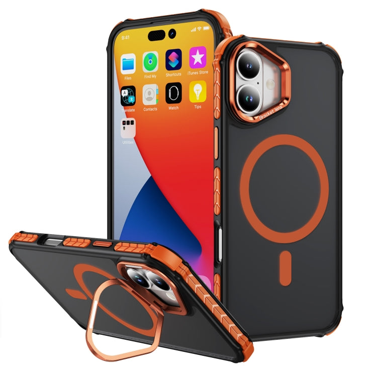 For iPhone 16 Rainbow Series Skin Feel MagSafe Lens Holder Phone Case(Orange) - iPhone 16 Cases by buy2fix | Online Shopping UK | buy2fix