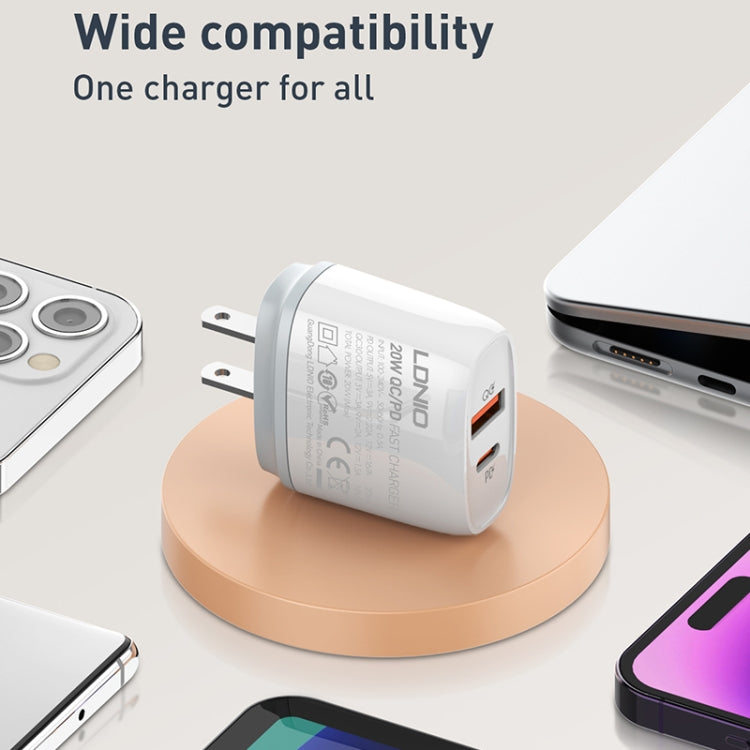 LDNIO Q229 QC3.0 / PD20W USB + Type-C Fast Charger with 1m USB to 8 Pin Cable, Plug Type:US Plug(White) - USB Charger by LDNIO | Online Shopping UK | buy2fix