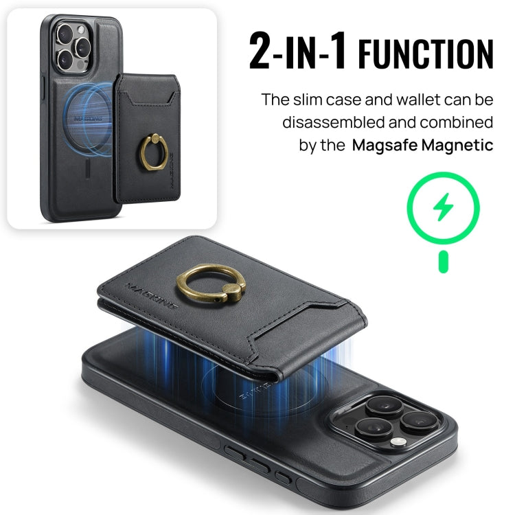 For iPhone 15 DG.MING K1 MagSafe Detachable Wallet RFID Back Cover Phone Case(Black) - iPhone 15 Cases by DG.MING | Online Shopping UK | buy2fix