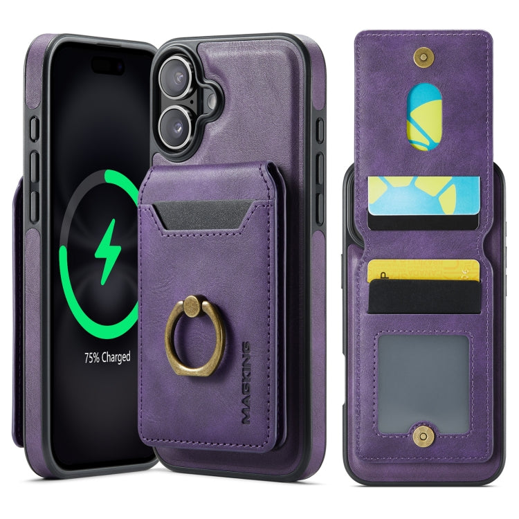 For iPhone 16 Plus DG.MING K1 MagSafe Detachable Wallet RFID Back Cover Phone Case(Purple) - iPhone 16 Plus Cases by DG.MING | Online Shopping UK | buy2fix