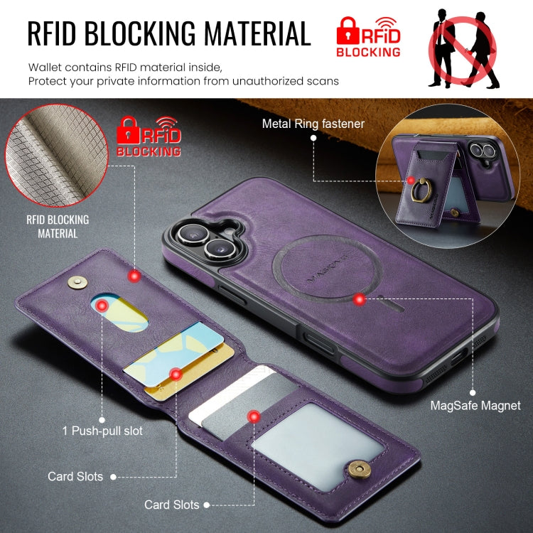 For iPhone 16 Plus DG.MING K1 MagSafe Detachable Wallet RFID Back Cover Phone Case(Purple) - iPhone 16 Plus Cases by DG.MING | Online Shopping UK | buy2fix