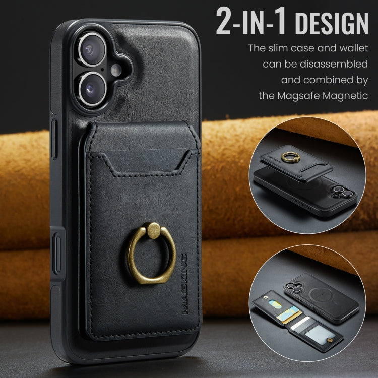 For iPhone 16 DG.MING K1 MagSafe Detachable Wallet RFID Back Cover Phone Case(Black) - iPhone 16 Cases by DG.MING | Online Shopping UK | buy2fix