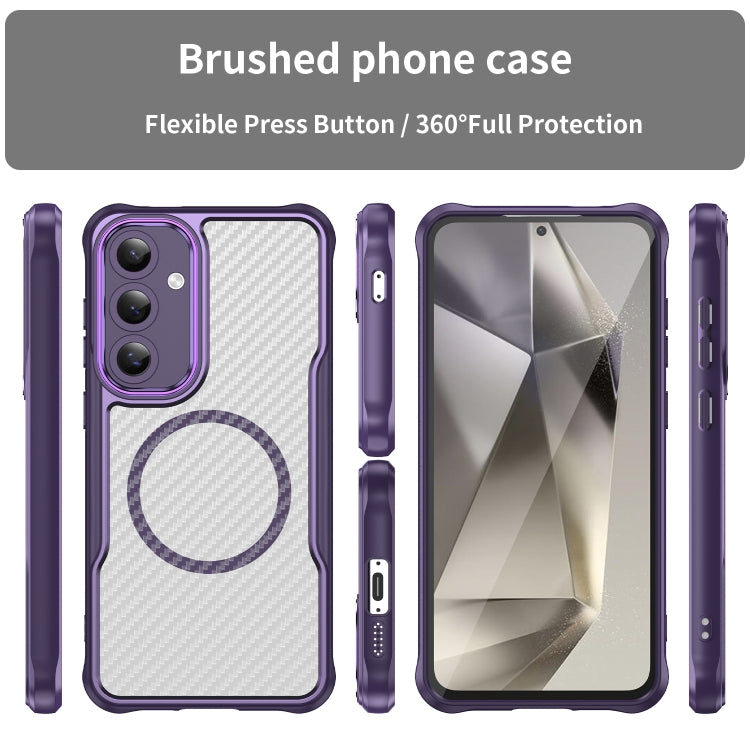 For Samsung Galaxy S24 FE 5G Carbon Fiber Texture MagSafe Translucent Phone Case(Purple) - Galaxy S24 FE 5G Cases by buy2fix | Online Shopping UK | buy2fix